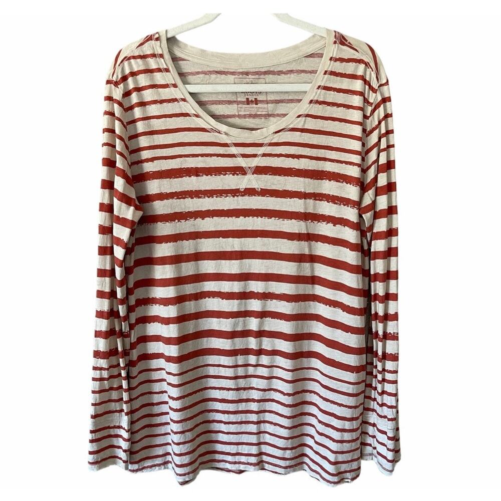 Roots Canada Striped T-Shirt Wide Neck Long Sleeve Cotton Womens Basic Large
